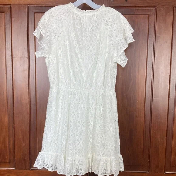 LC Lauren Conrad NWT Fit And Flare Double Ruffle Sleeve White Lace Dress | Sz L - Picture 5 of 7